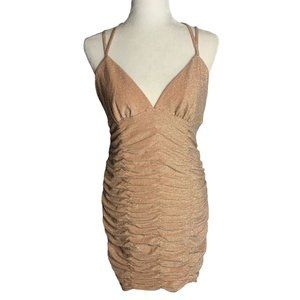 Wild Fable Silver Metallic Ruched Dress M Blush Pink Lined Adjustable Straps